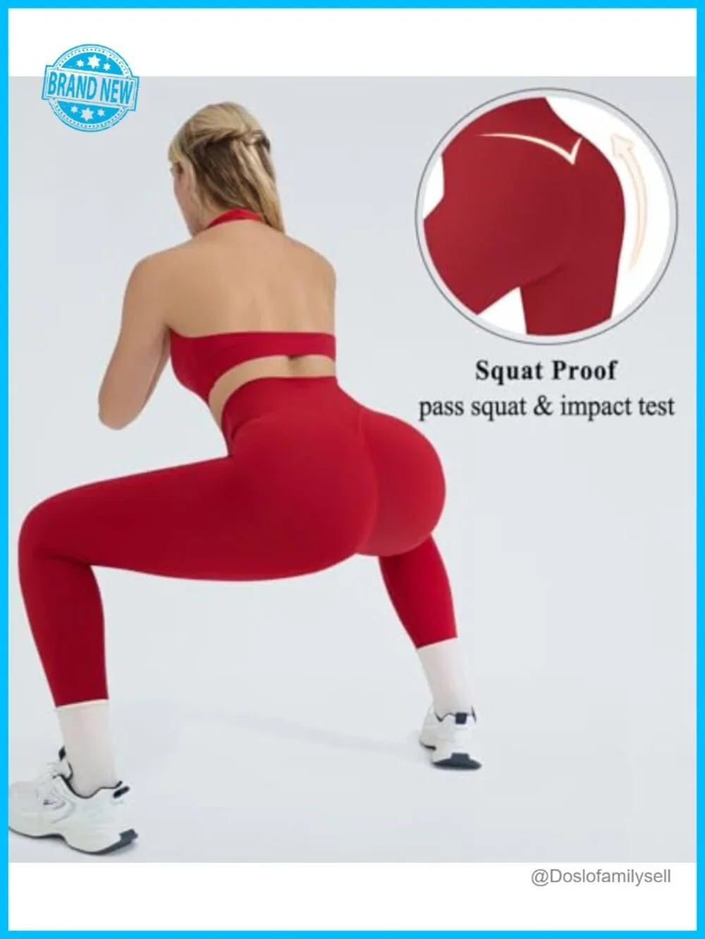 2 Piece Workout Set Halter Sports Bra Scrunch Leggings Nylon Spandex Gym